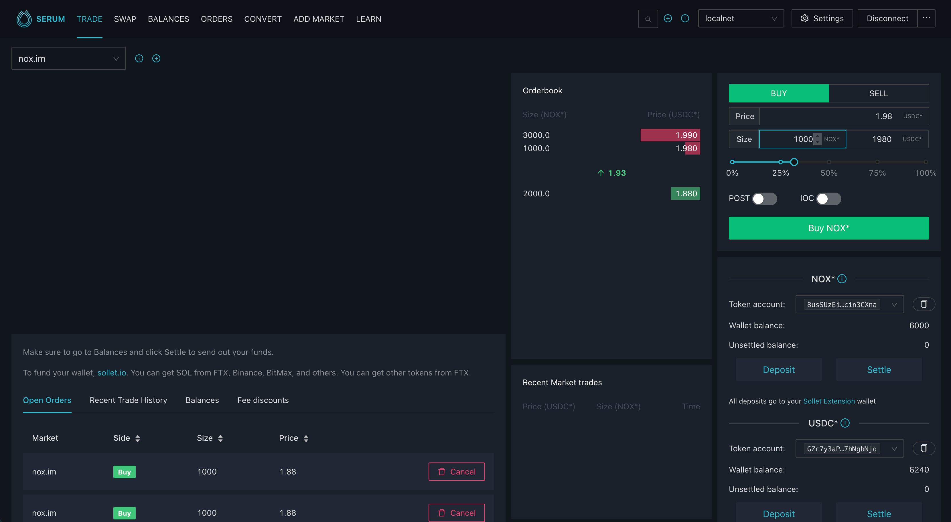 Solana Serum DEX on localhost