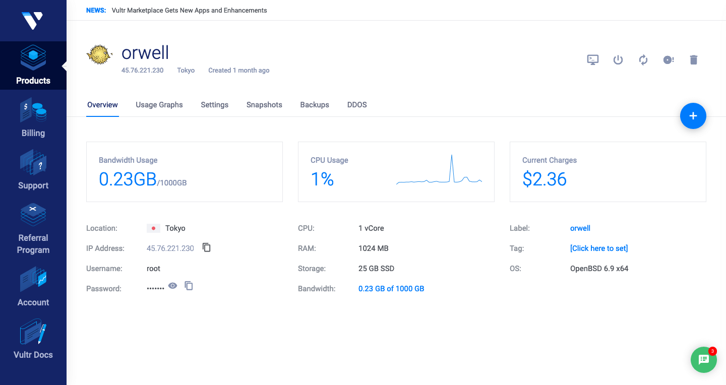 vultr control panel